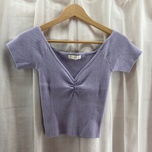 LA Hearts‎ Ribbed V Neck Ruched Cropped Top Lilac Purple Size Medium